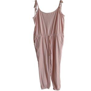 LOFT Striped Sleeveless Jumpsuit  XXL NEW Redish Pink Ivory Cotton Loungewear